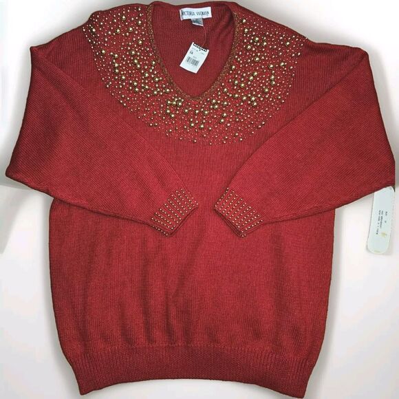 NWT Vintage Victoria Women’s Size 3XL Sweater Beading Knit Red Holiday - Picture 5 of 11